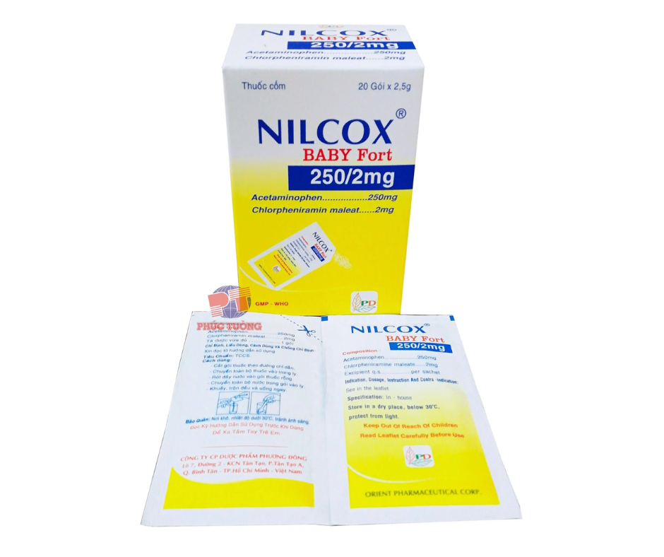 4043. Nilcox Babyfort - (Acetaminophen 250mg + Chlorpheramin 2mg) - [Thùng 200 hộp; hộp 20 gói; gói 2.5 g] Phương Đông - Việt Nam