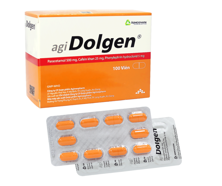 4046. Agidolgen - (Paracetamol 500mg + Cafein 25mg + Phenylephrin 5mg) - [Thùng 105 Hộp; Hộp 10 Vỉ; Vỉ 10 Viên] Agimexpharm - Việt Nam