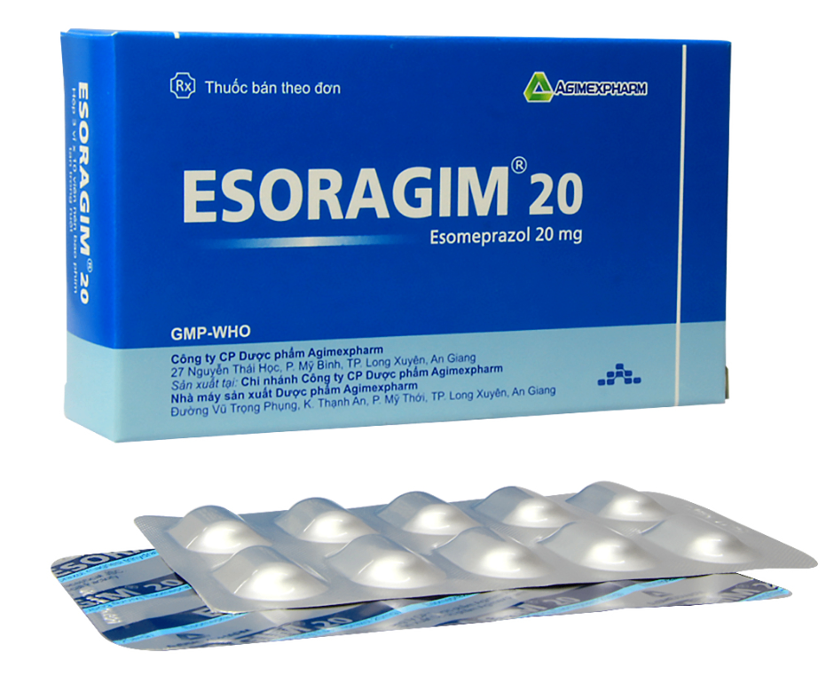 4072. Esoragim 20 - (Esomeprazol 20mg) - [Thùng 120 hộp; hộp 3 vỉ; vỉ 10 viên] Agimexpharm - Việt Nam