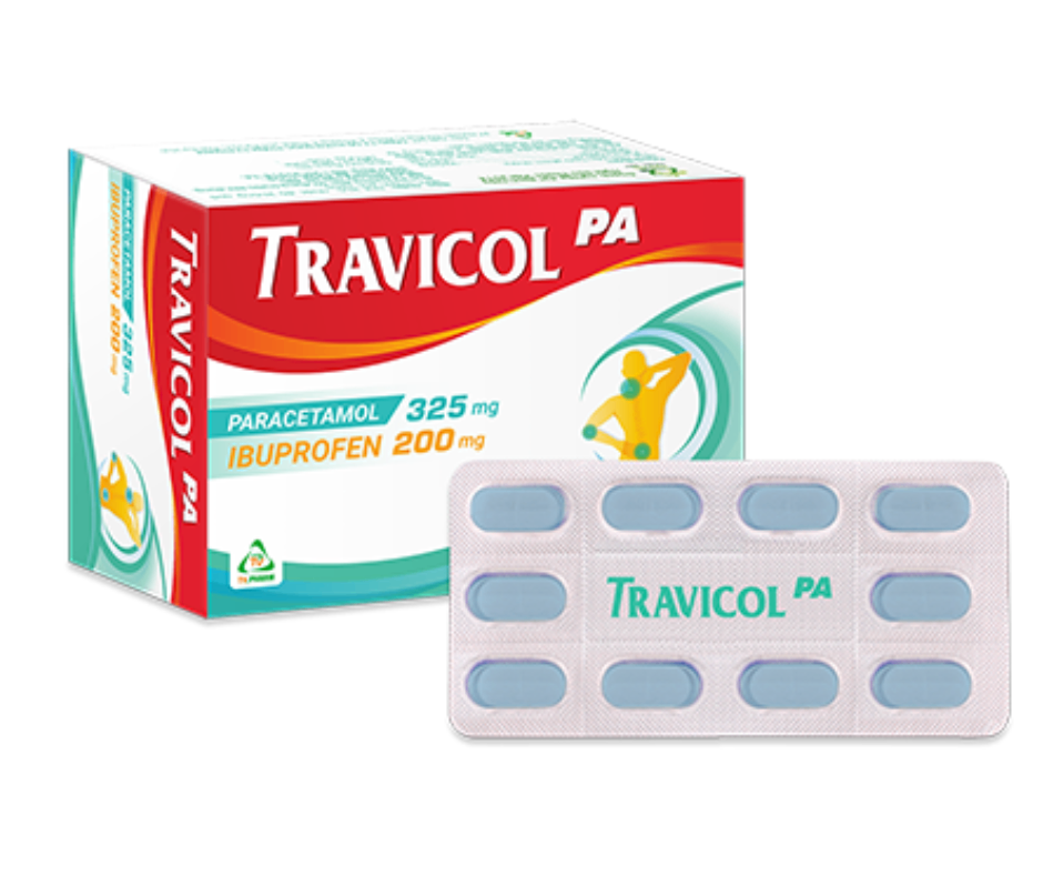 1533. Travicol Pa - (Paracetamol 325mg + Ibuprofen 200mg) - [Thùng 60 Hộp; Hộp 10 Vỉ; Vỉ 10 Viên] Trà Vinh - Việt Nam