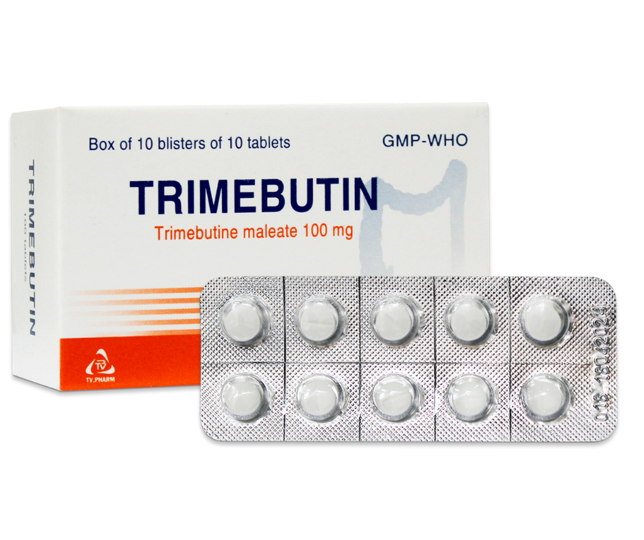 2938. Trimebutin - (Trimebutin maleat 100mg) - [Thùng 124 Hộp; Hộp 10 Vỉ; Vỉ 10 Viên] Trà Vinh - Việt Nam