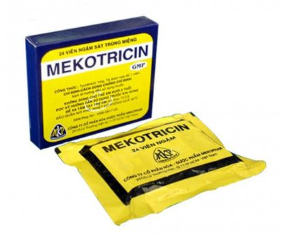 2868. Mekotricin Vngậm - (Tyrothricin 1mg) - [Thùng 322 Gói; Gói 1 Hộp; Hộp 24 Viên] Mekophar - Việt Nam