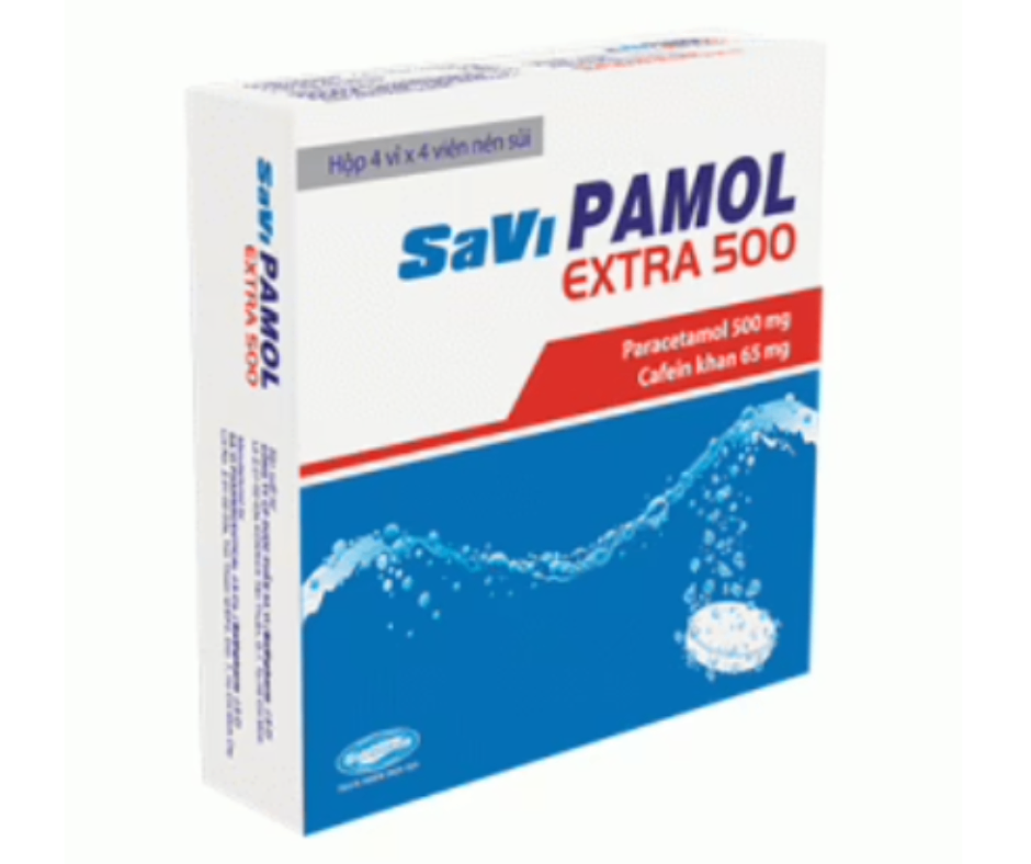 2187. Savipamol Extra 500 - (Paracetamol 500mg + Cafeine 65mg) - [Thùng 74 Hộp; Hộp 4 Vỉ; Vỉ 4 Viên] Savipharm - Việt Nam