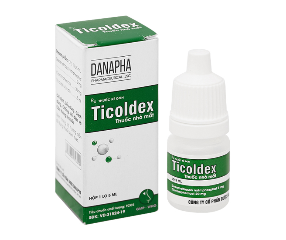 4290. Ticoldex - (Cloramphenicol 20mg + Dexamethason natri phosphat 5mg) - [Thùng 600 Lọ; Lọ 5 Ml] Danapha - Việt Nam