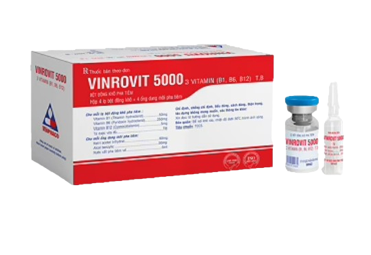 4371. Vinrovit 5000 - (Thiamine hydrochloride 50mg + Pyridoxin HCL 250mg + Cyanocobalamin 5mg) - [Thùng 60 hộp; hộp 4 lọ] Vinphaco - Việt Nam