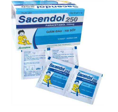 4509. Sacendol 250 (Cốm) - (Paracetamol 250mg) - [Thùng 80 Hộp; Hộp 50 Gói; Gói 1 G] Vacopharm - Việt Nam