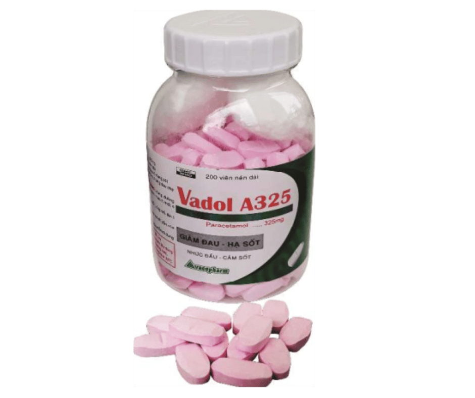 4512. Vadol A 325 (Dai, Hong) - (Paracetamol 325mg) - [Thùng 80 chai; chai 200 viên] Vacopharm - Việt Nam