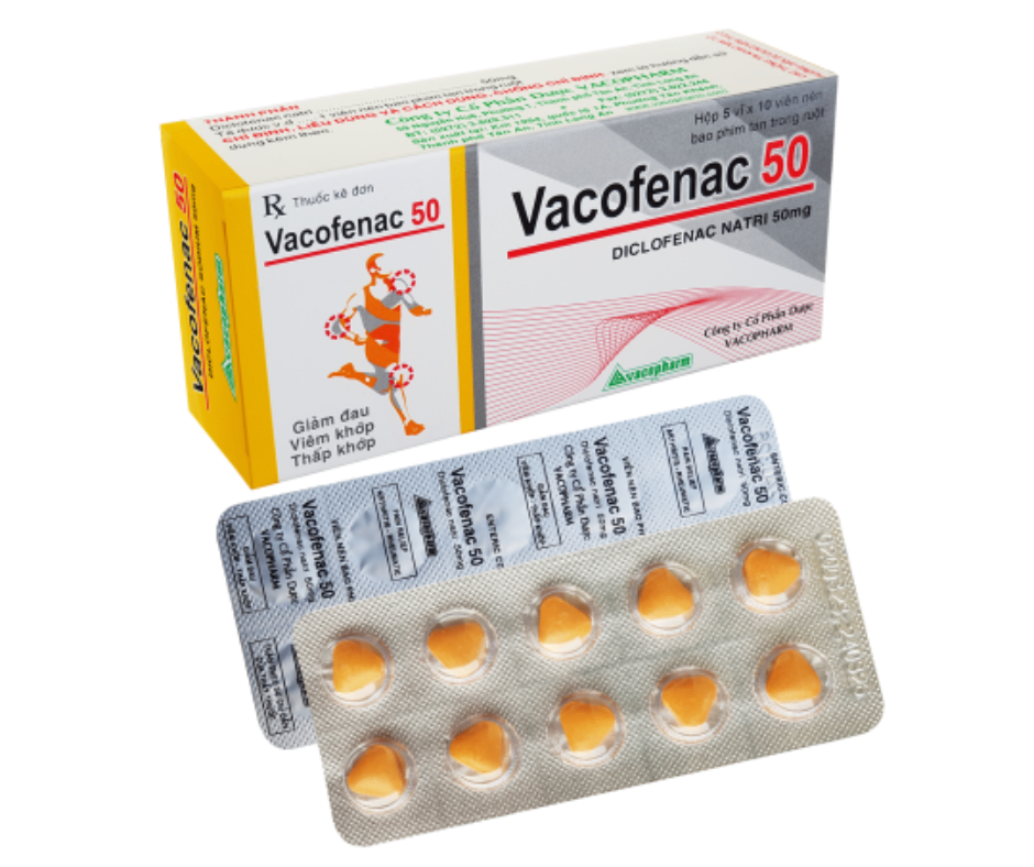 4461. Vacofenac 50 - (Diclofenac natri 50mg) - [Thùng 240 hộp; hộp 5 vỉ; vỉ 10 viên] Vacopharm - Việt Nam