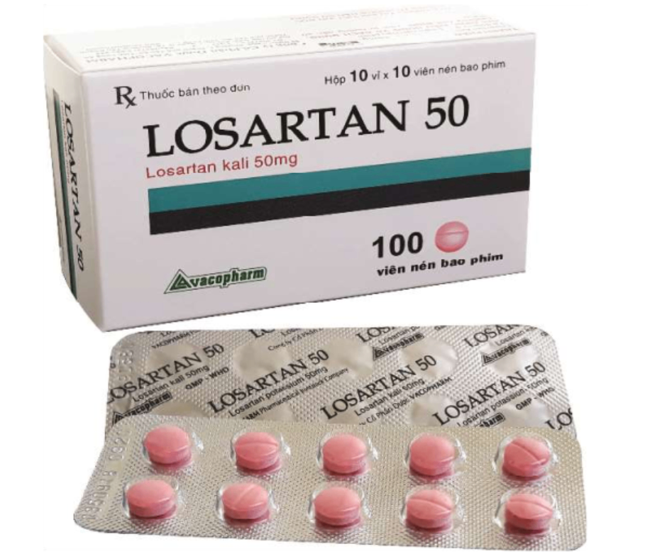 4491. Losartan 50 - (Losartan potassium 50mg) - [Thùng 165 hộp; hộp 10 vỉ; vỉ 10 viên] Vacopharm - Việt Nam
