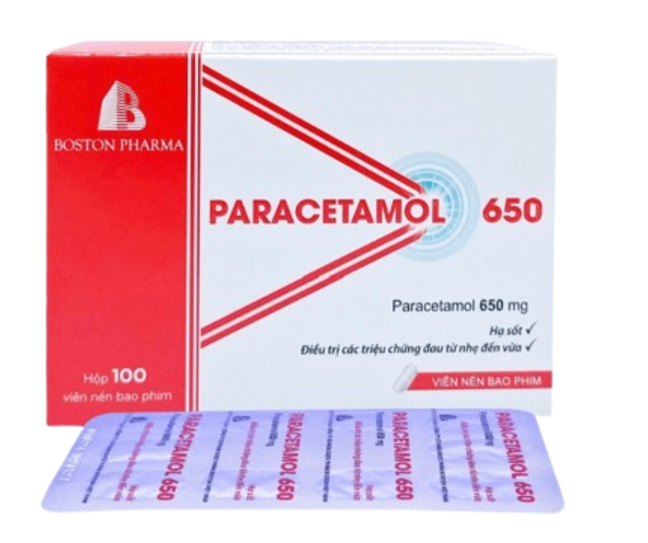 4374. Paracetamol 650 - (Paracetamol 650mg) - [Thùng 60 Hộp; Hộp 10 Vỉ; Vỉ 10 Viên] Bostonpharma - Việt Nam