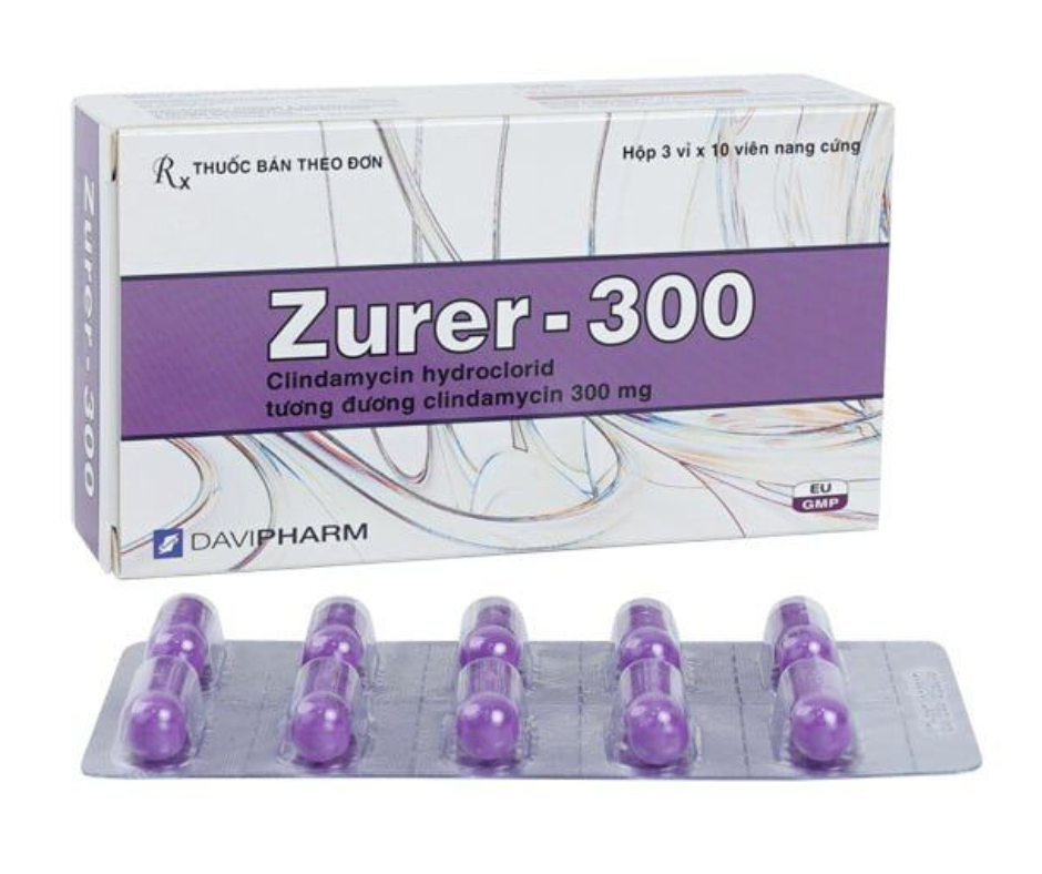 4671. Zurer-300 - (Clindamycin 300mg) - [Thùng 260 Hộp; Hộp 3 Vỉ; Vỉ 10 Viên] Davipharm - Việt Nam