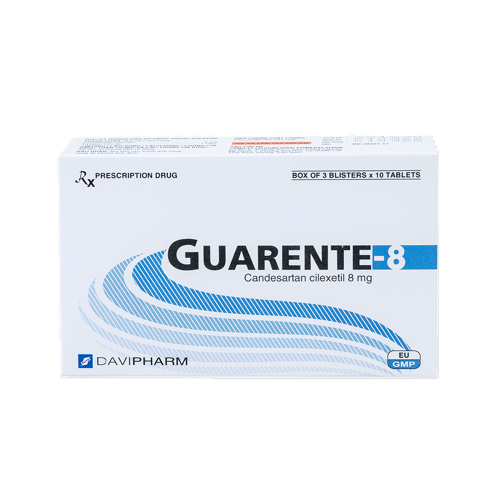 4619. Guarente-8 - (Candesartan cilexetil 8mg) - [Thùng 204 hộp; hộp 3 vỉ; vỉ 10 viên] Davipharm - Việt Nam