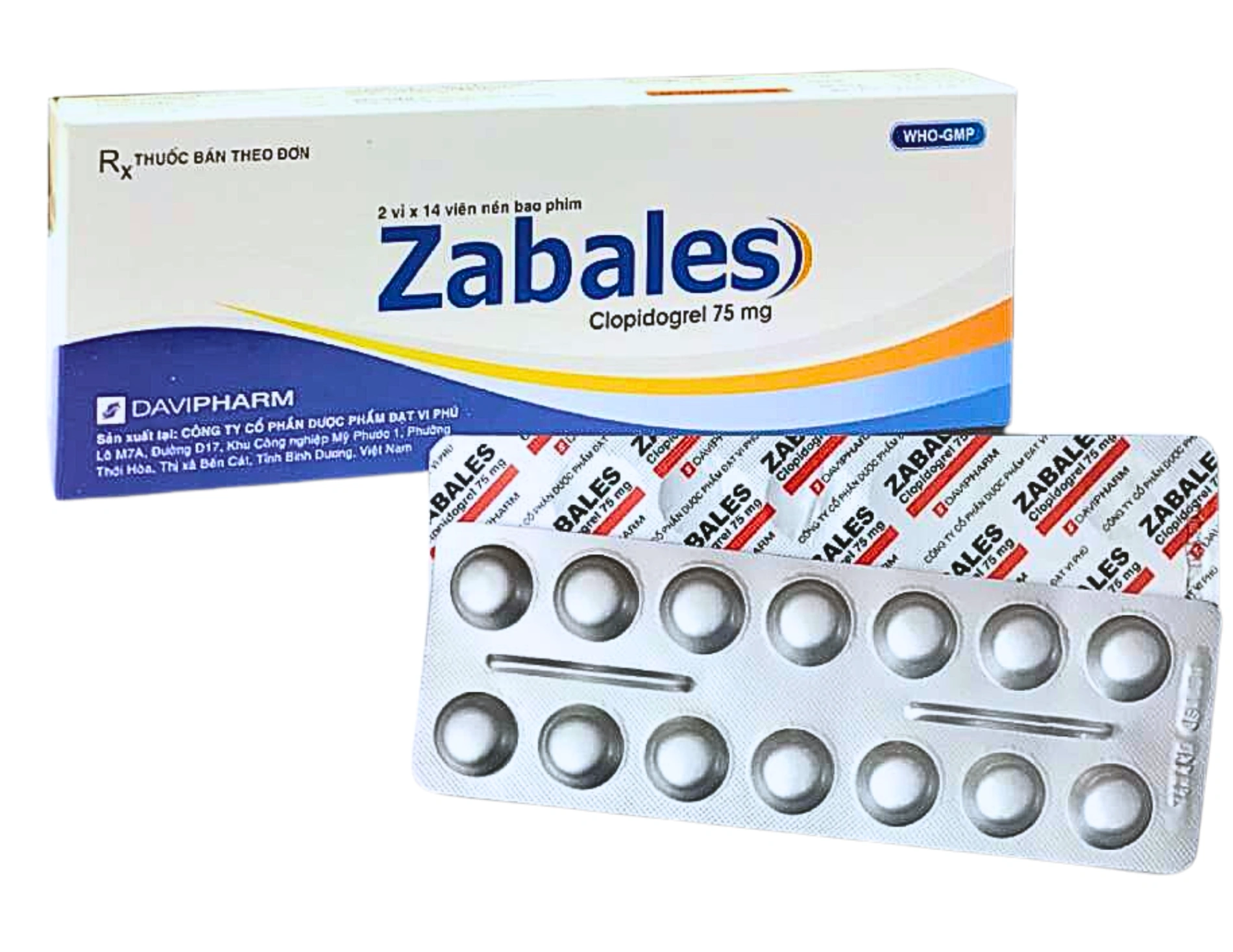 4625. Zabales - (Clopidogrel 75mg 75mg) - [Thùng 414 hộp; hộp 2 vỉ; vỉ 14 viên] Davipharm - Việt Nam