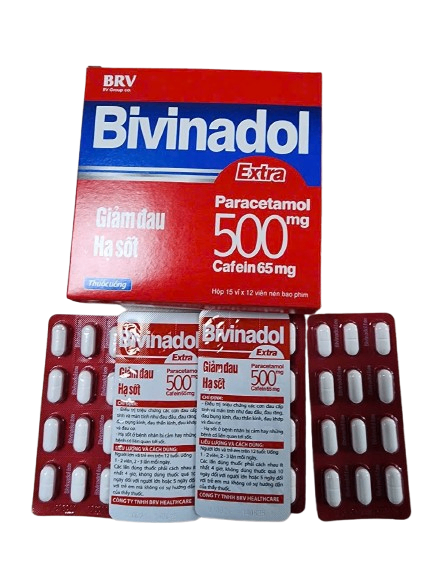 4970. Bivinadol Extra - (Paracetamol 65mg + Cafein 65mg) - [Thùng 100 hộp; hộp 15 vỉ; vỉ 12 viên] Brv - Việt Nam