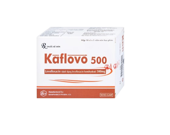 5027. Kaflovo 500 - (Levofloxacin (dưới dạng Levofloxacin hemihydrat) 500mg) - [Thùng 100 hộp; hộp 10 vỉ; vỉ 5 viên] Khánh Hòa - Việt Nam