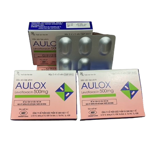 5174. Aulox - (Levofloxacin 500mg) - [Thùng 356 hộp; hộp 2 vỉ; vỉ 5 viên] Cty Cp Dp Và Sinh Học Y Tế-Mebiphar - Việt Nam