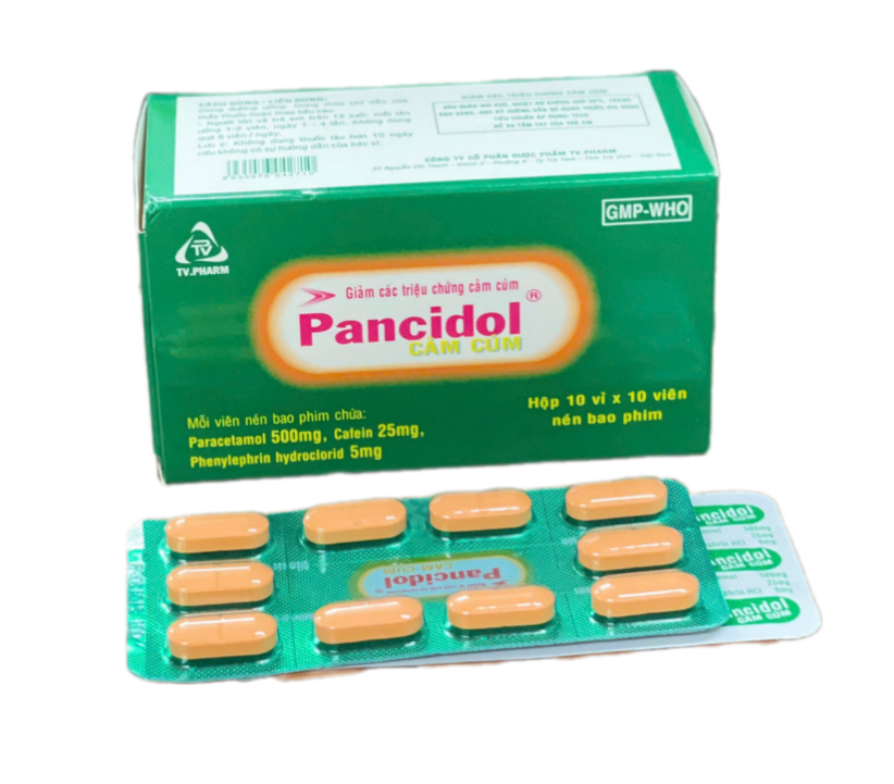 5235. Pancidol Cảm Cúm - (Paracetamol 500mg + Cafein 25mg + Phenylephrine 5mg) - [Thùng 72 Hộp; Hộp 10 Vỉ; Vỉ 10 Viên] Trà Vinh - Việt Nam