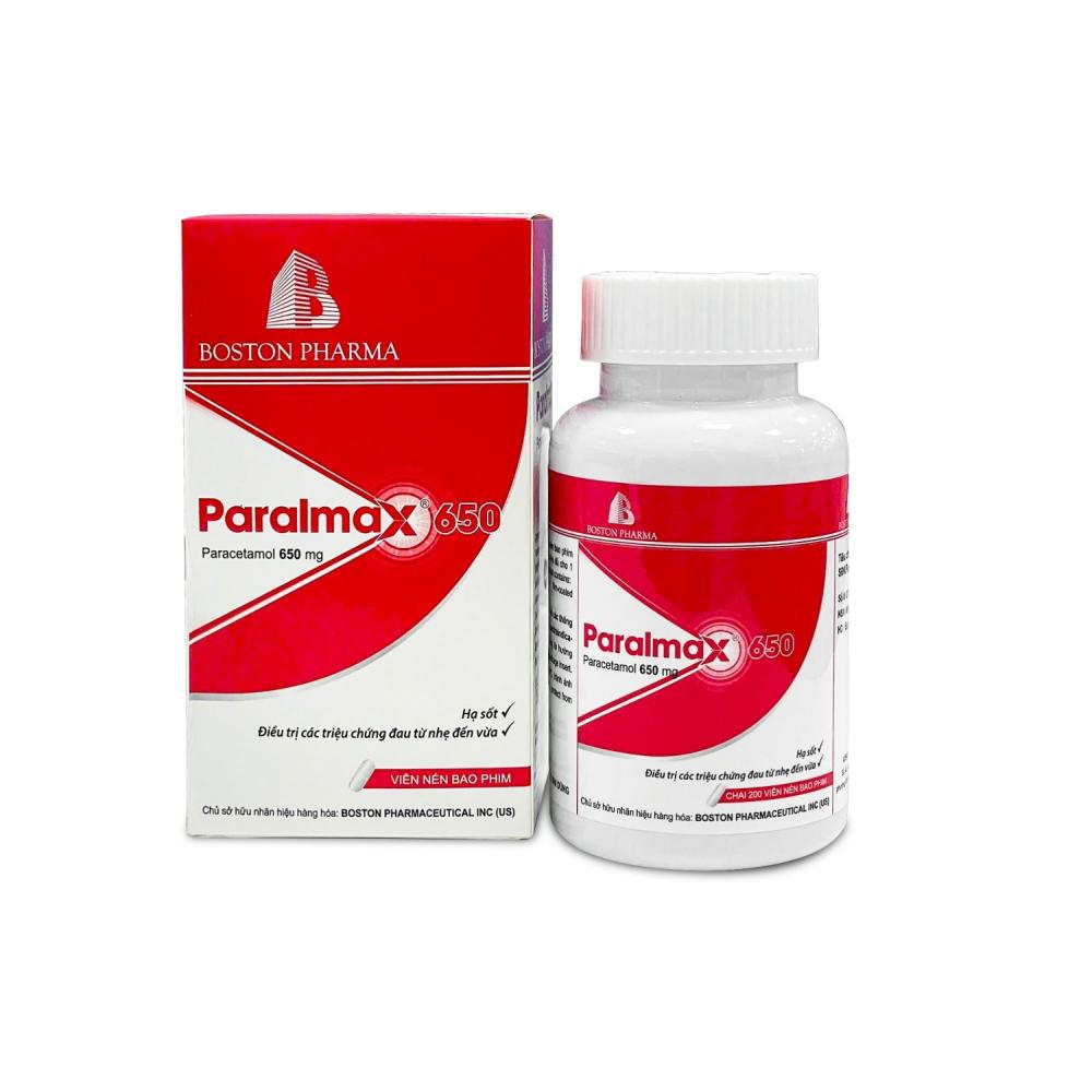 5253. Paralmax 650 - (Paracetamol 650mg) - [Thùng 48 Chai; Chai 200 Viên] Bostonpharma - Việt Nam