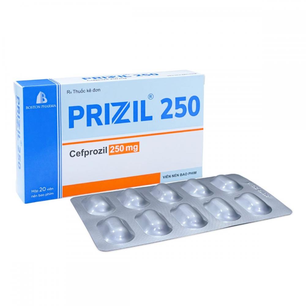 5276. Prizil 250 - (Cefprozil 250mg 250mg) - [Thùng 81 Hộp; Hộp 2 Vỉ; Vỉ 10 Viên] Bostonpharma - Việt Nam