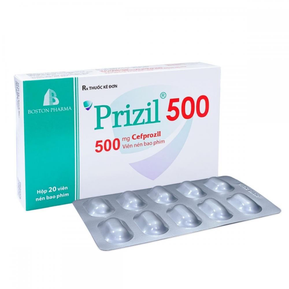 5277. Prizil 500 - (Cefprozil 500mg 500mg) - [Thùng 81 Hộp; Hộp 2 Vỉ; Vỉ 10 Viên] Bostonpharma - Việt Nam