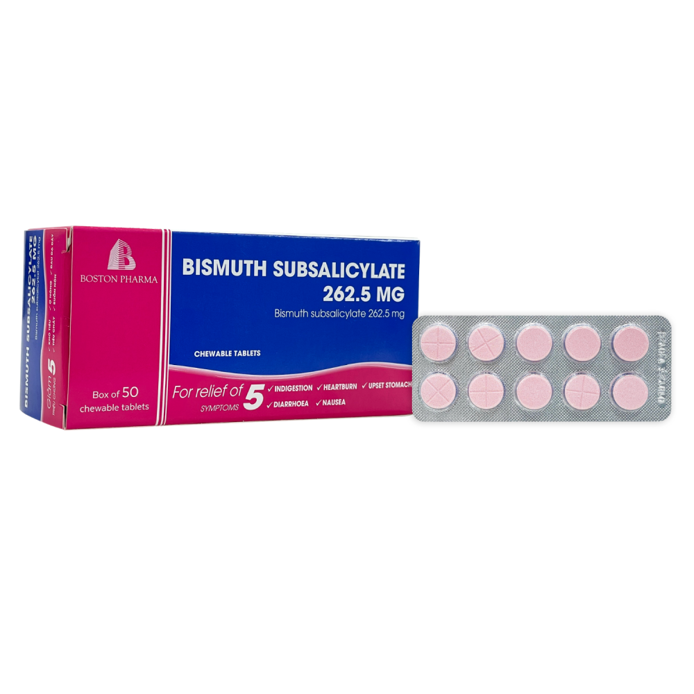 5290. Bismuth Subsalicylate 262.5 Mg - (Bismuth Subsalicylate 262.5mg) - [Thùng 167 Hộp; Hộp 5 Vỉ; Vỉ 10 Viên] Bostonpharma - Việt Nam