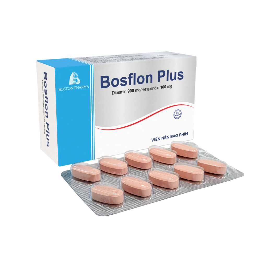 5293. Bosflon Plus - (Diosmin 900mg + Hesperidin 100mg) - [Thùng 88 Hộp; Hộp 3 Vỉ; Vỉ 10 Viên] Bostonpharma - Việt Nam
