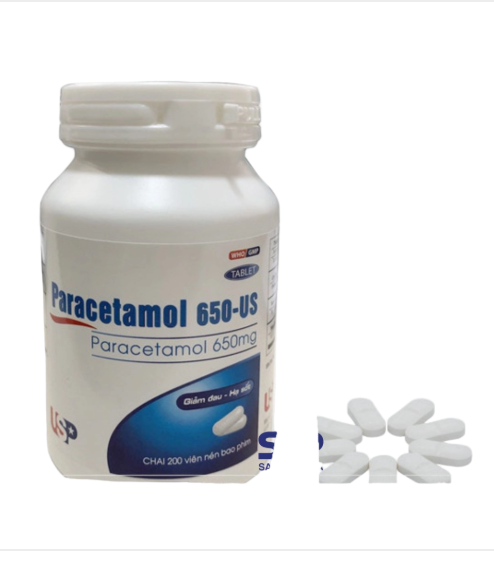 5302. Paracetamol 650 _ Viên Trắng - (Paracetamol 650mg) - [Thùng 100 chai; chai 200 viên] Us Pharma Usa - Việt Nam
