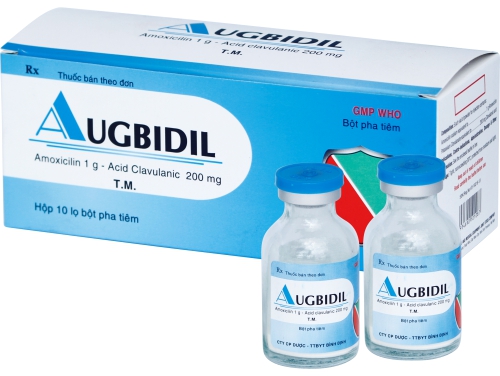 5323. Augbidil - (Amoxicilin 1g + Acid clavulanic 200mg) - [Thùng 40 Hộp; Hộp 10 Lọ] Bidiphar - Việt Nam
