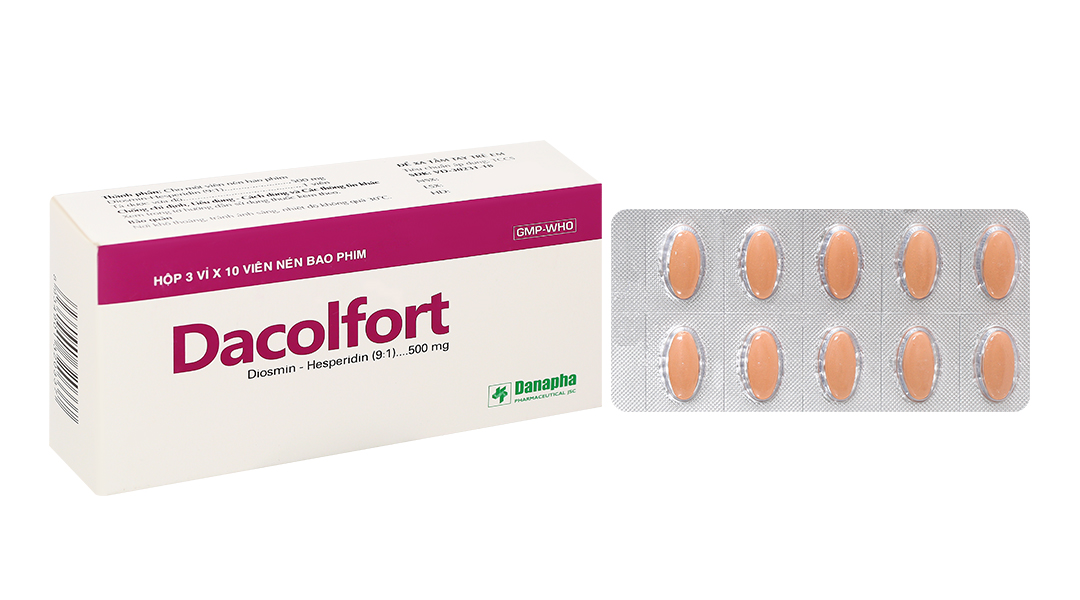 5334. Dacolfort - (Diosmin 450mg + Hesperidin 50mg) - [Thùng 192 Hộp; Hộp 3 Vỉ; Vỉ 10 Viên] Danapha - Việt Nam