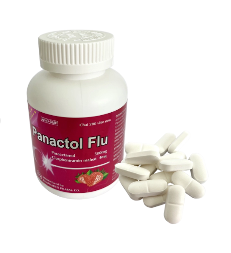 5386. Panactol Flu-Dâu Ngọt - (Paracetamol 500mg + Clopheniramin maleat 4mg) - [Thùng 105 chai; chai 200 viên] Khánh Hòa - Việt Nam