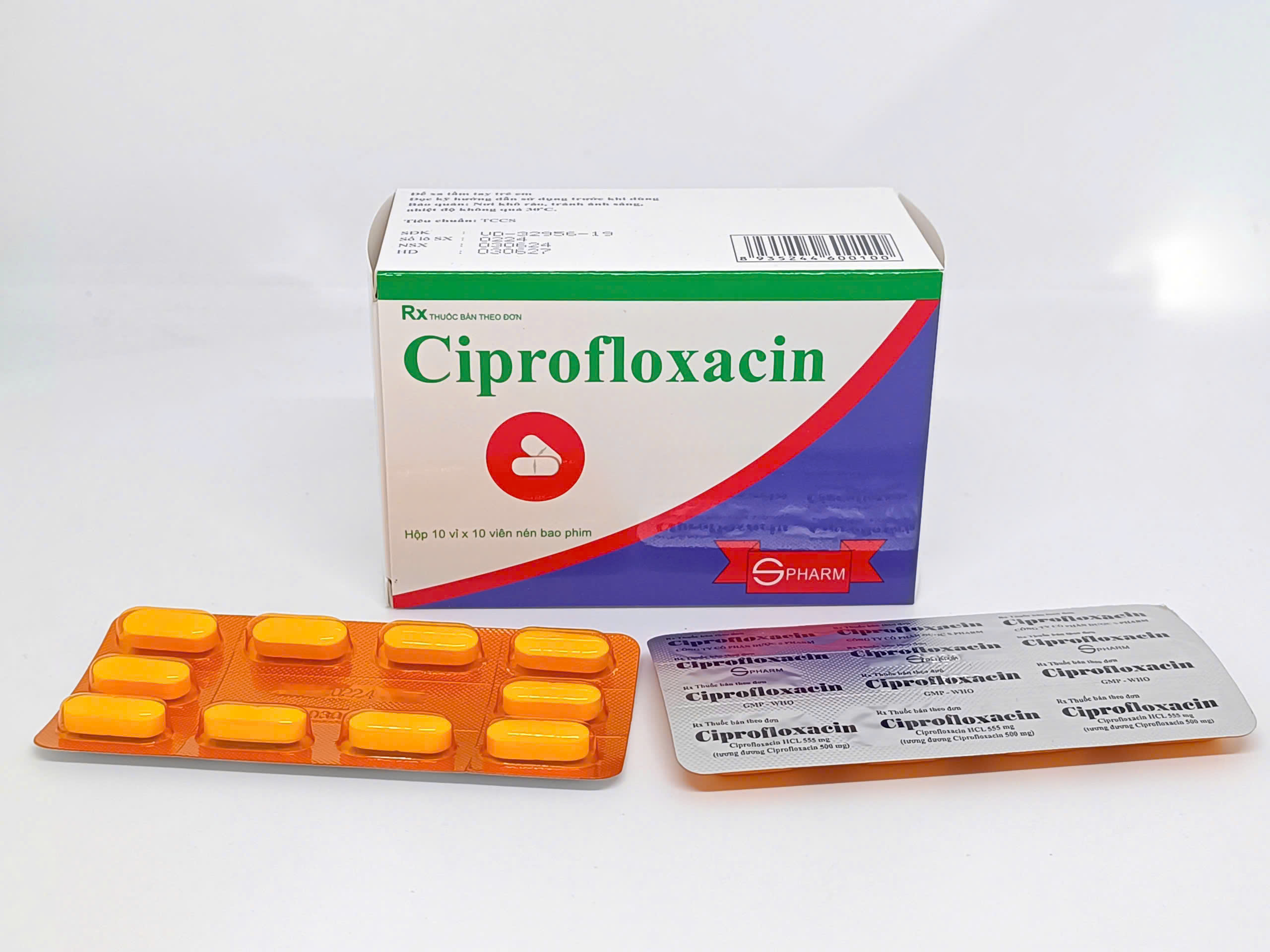 5407. Ciprofloxacin - (Ciprofloxacin 500mg) - [Thùng 80 hộp; hộp 10 vỉ; vỉ 10 viên] S.pharm - Việt Nam