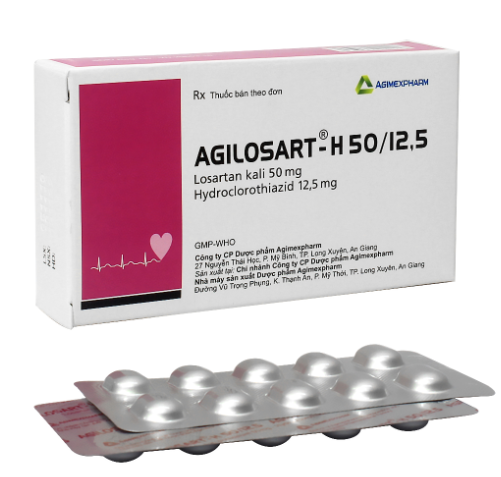 5409. Agilosart-H 50/12,5 - (Losartan kali 50mg + Hydroclorothiazid 12.5mg) - [Thùng 160 hộp; hộp 6 vỉ; vỉ 10 viên] Agimexpharm - Việt Nam
