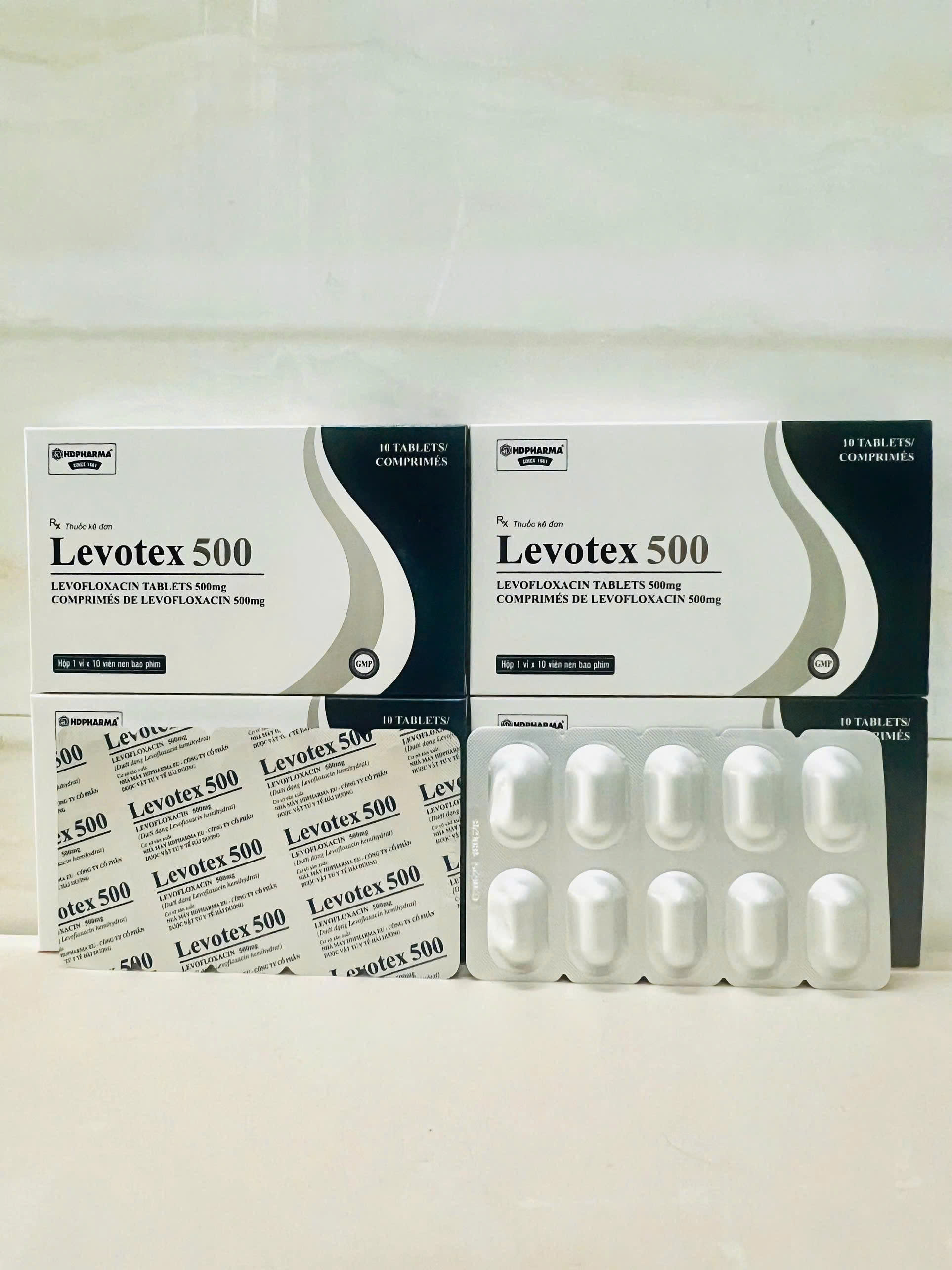 5418. Levotex 500 - (Levofloxacin (dưới dạng Levofloxacin hemihydrat) 500mg) - [Thùng 120 vỉ; vỉ 1 hộp; hộp 10 viên] Hải Dương - Việt Nam