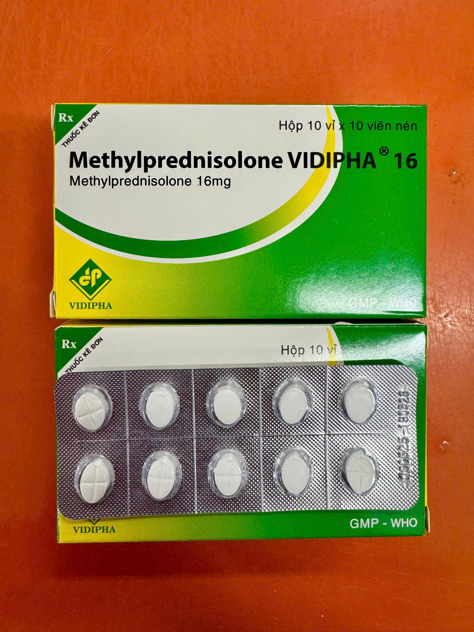 5421. Methylprednisolon 16Mg - (Methyl prednisolon 16mg) - [Thùng 120 Hộp; Hộp 10 Vỉ; Vỉ 10 Viên] Vidipha - Việt Nam