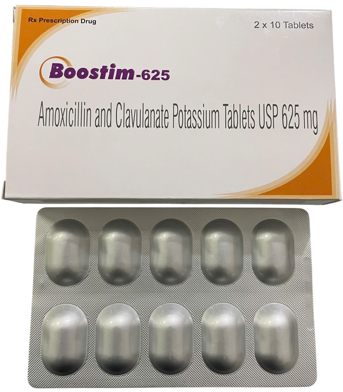 5427. Boostim 625 - (Amoxicillin trihydrat USP (tương đương Amoxicillin USP) 500mg + Kali Clavulanat pha loãng BP (tương đương Acid Clavulanic BP) 125mg) - [Thùng 100 Hộp; Hộp 2 Vỉ; Vỉ 10 Viên] Omnicals Pharma Private Limited - Ấn Độ