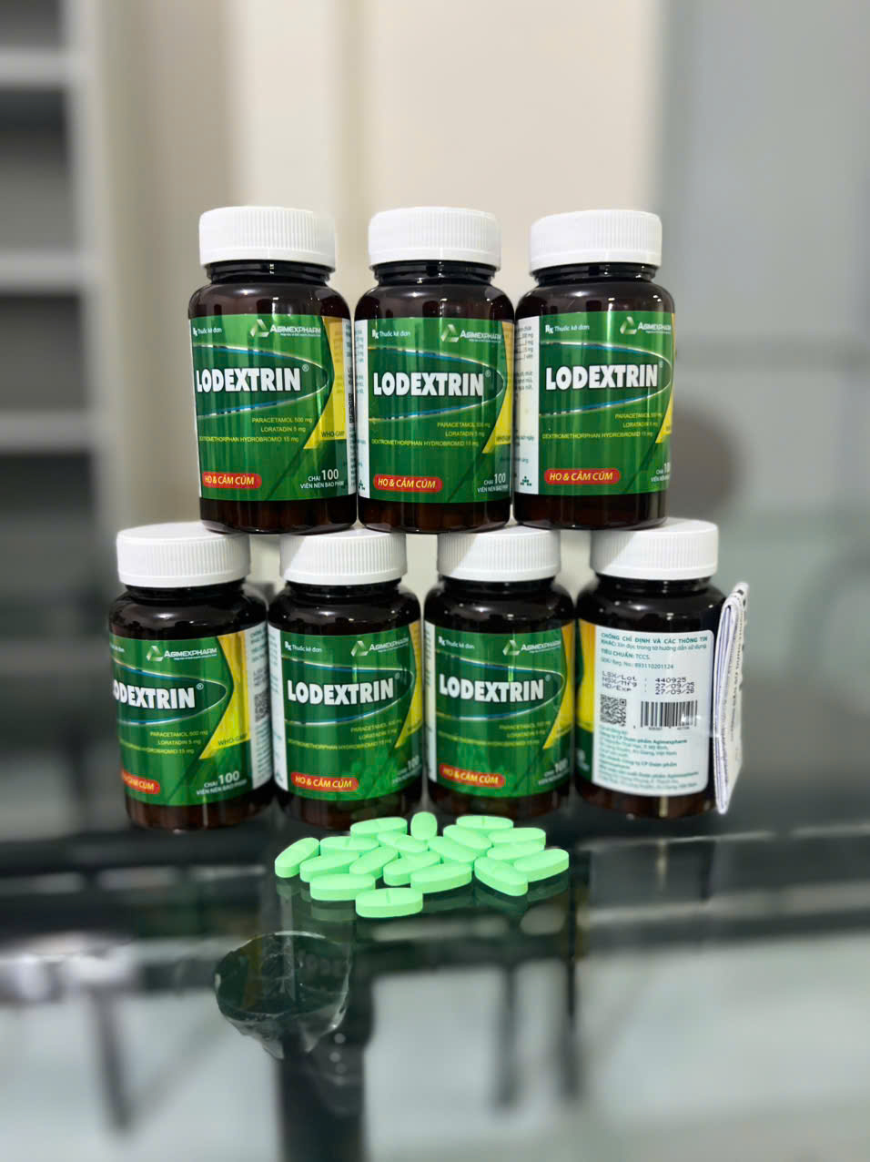 5429. Lodextrin - (Paracetamol 500mg + Loratadin 5mg + Dextromethorphan hydrobromid 15mg) - [Thùng 90 chai; chai 100 viên] Agimexpharm - Việt Nam