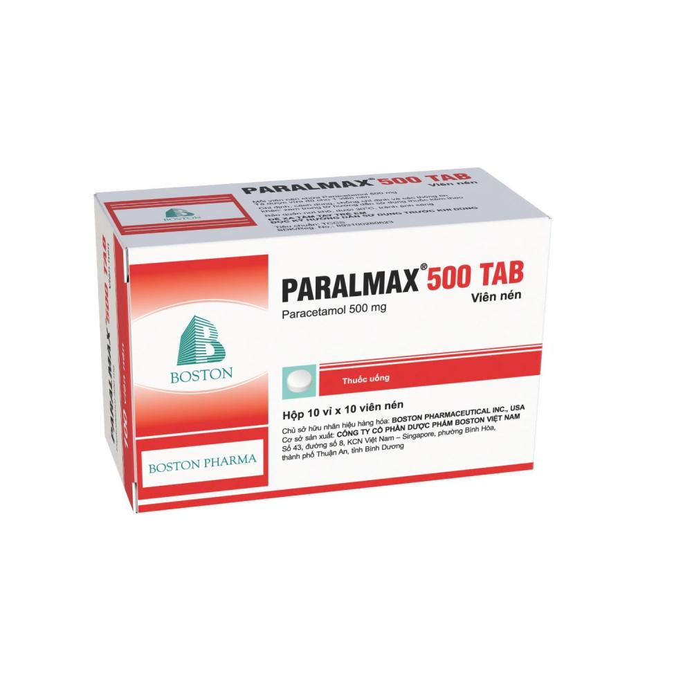 5436. Paralmax 500 Tab - (Paracetamol 500mg) - [Thùng 96 hộp; hộp 10 vỉ; vỉ 10 viên] Bostonpharma - Việt Nam