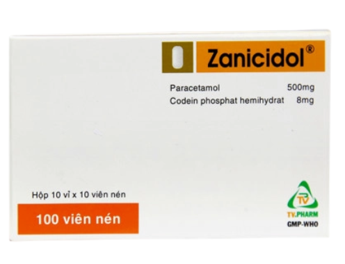 5438. Zanicidol - (Paracetamol 500mg + Codein phosphat 8mg) - [Thùng 78 hộp; hộp 10 vỉ; vỉ 10 viên] Trà Vinh - Việt Nam