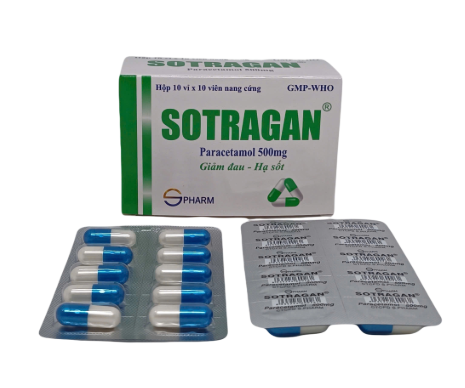 5441. Sotragan 500Mg Vna (Trắng-Xanh) - (Paracetamol 500mg) - [Thùng 96 hộp; hộp 10 vỉ; vỉ 10 viên] S.pharm - Việt Nam