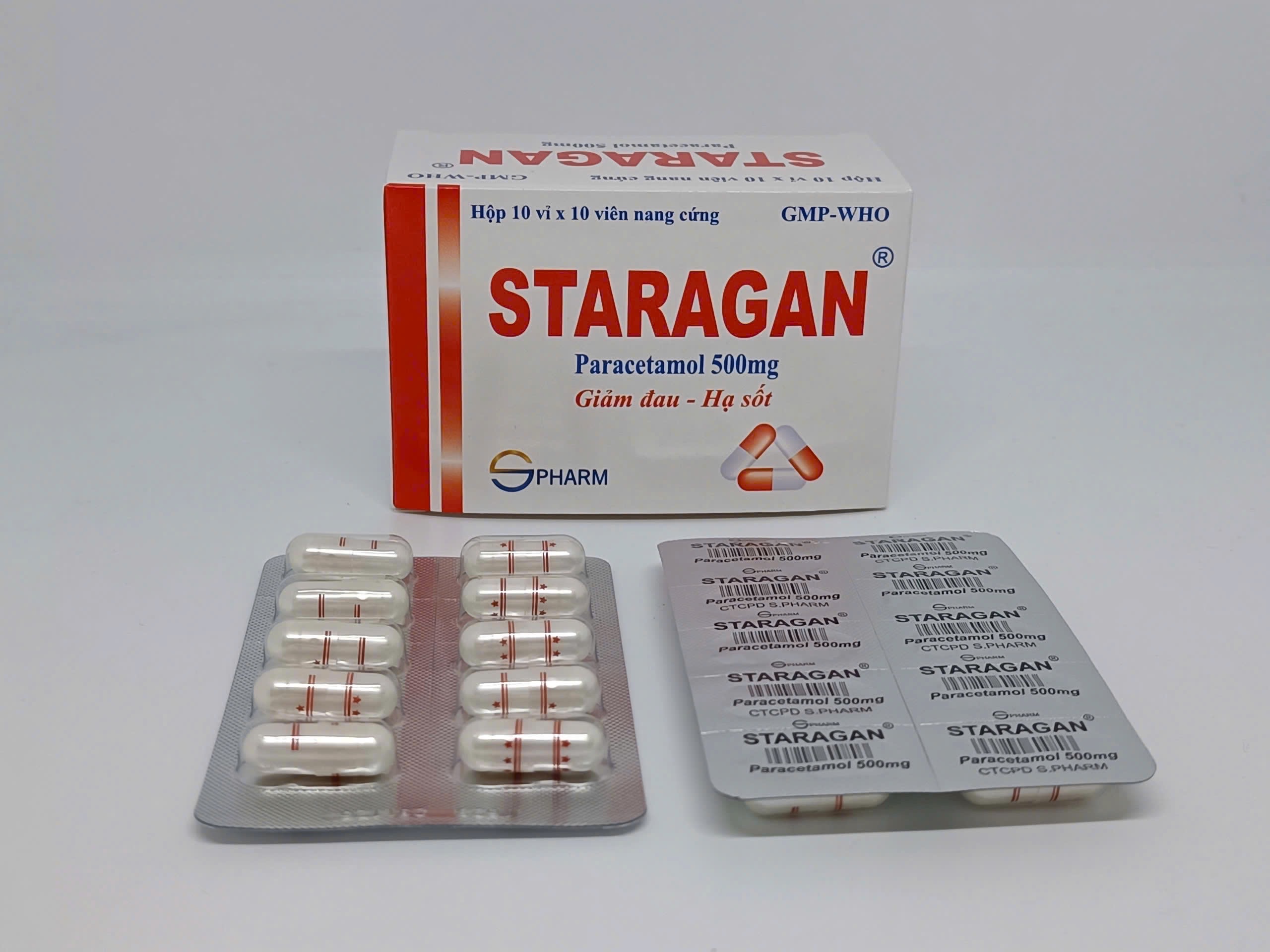 5442. Staragan 500Mg Vna - (Paracetamol 500mg) - [Thùng 96 Hộp; Hộp 10 Vỉ; Vỉ 10 Viên] S.pharm - Việt Nam