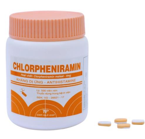 5477. Chlorpheniramin 4Mg (Nén Trắng Cam) - (Clorpheniramin maleat 4mg) - [Thùng 105 chai; chai 500 viên] Thành Nam - Việt Nam