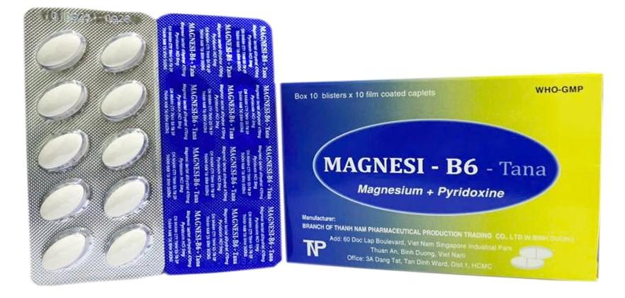 5539. MAGNESI - B6 - Tana - (Magnesium lactat dihydrat 470mg + Pyridoxin HCL 5mg) - [Thùng 112 Hộp; Hộp 10 Vỉ; Vỉ 10 Viên] Thành Nam - Việt Nam