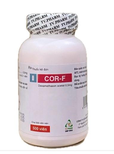 5593. Cor F (Caplet) C/500 - (Dexamethason Acetat 0.5mg) - [Thùng 76 chai; chai 500 viên] Trà Vinh - Việt Nam