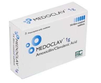 5570. Medoclav 1G V/7, H/14 - (Amoxicillin 875mg + Acid clavulanic 125mg) - [Thùng 160 Hộp; Hộp 2 Vỉ; Vỉ 7 Viên] Medochemie - Sip