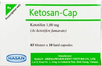 5623. Ketosan - Cap - (Ketotifen 1mg) - [Thùng 100 Hộp; Hộp 3 Vỉ; Vỉ 10 Viên] Hasan - Việt Nam