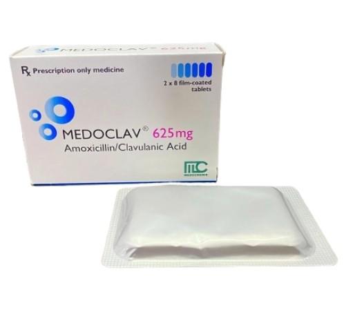 5644. Medoclav 625 V/8, H/16 - (Amoxicillin 500mg + Acid clavulanic 125mg) - [Thùng 160 Hộp; Hộp 2 Vỉ; Vỉ 8 Viên] Medochemie - Sip