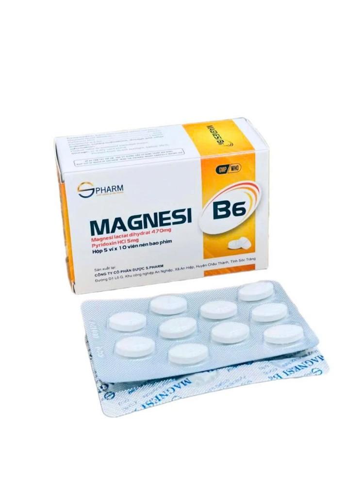 3304. Magnesi-B6 - (Magnesi lactat dihydrat 470mg + Pyridoxin hydroclorid 5mg) - [Thùng 90 Hộp; Hộp 5 Vỉ; Vỉ 10 Viên] S.pharm - Việt Nam