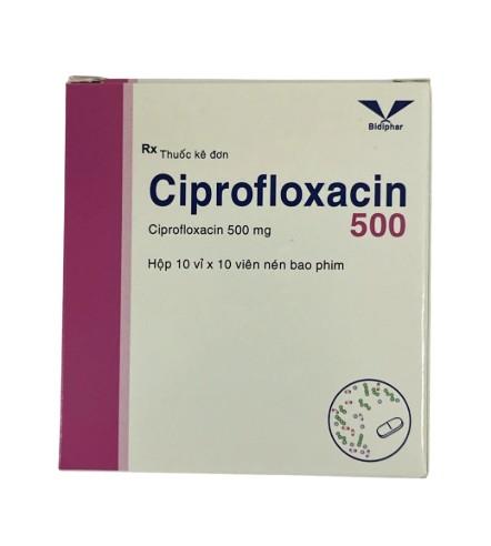 5556. Ciprofloxacin 500 (Hồng) H/100 (KSĐB) - (Ciprofloxacin 500mg) - [Thùng 64 Hộp; Hộp 10 Vỉ; Vỉ 10 Viên] Bidiphar - Việt Nam