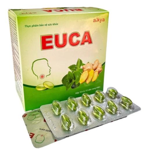1380. Euca - (Eucalyptol 100mg + Tinh dầu gừng 0.5mg + Tinh dầu tần 0.18mg) - [Thùng 48 Hộp; Hộp 10 Vỉ; Vỉ 10 Viên] Trà Vinh - Việt Nam
