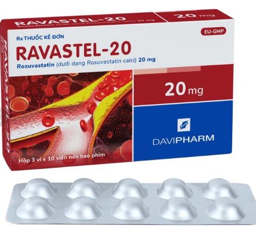 4614. Ravastel-20 - (Rosuvastatin 20mg) - [Thùng 255 Hộp; Hộp 3 Vỉ; Vỉ 10 Viên] Davipharm - Việt Nam